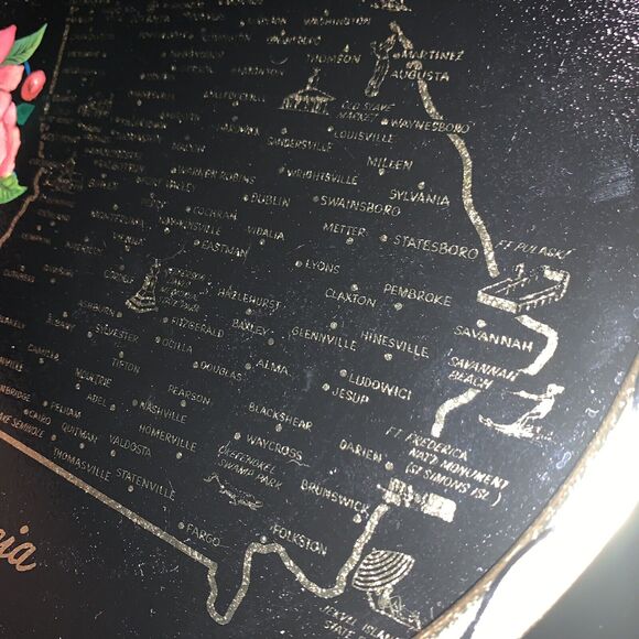 Vintage Toleway Serving Tray Georgia Cherokee Rose Black Gold Color With Flowers - Picture 5 of 12